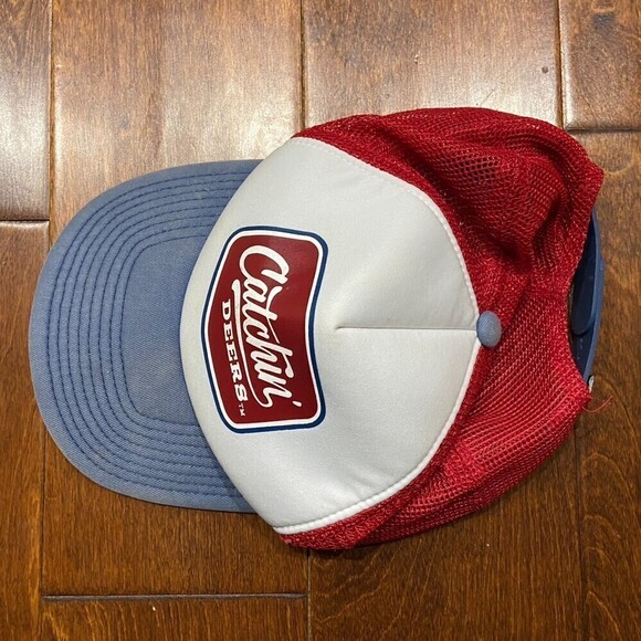 Catchin' Deers Mesh Trucker Red White Blue Adjustable Cap Hat Men's One Size - Picture 2 of 5